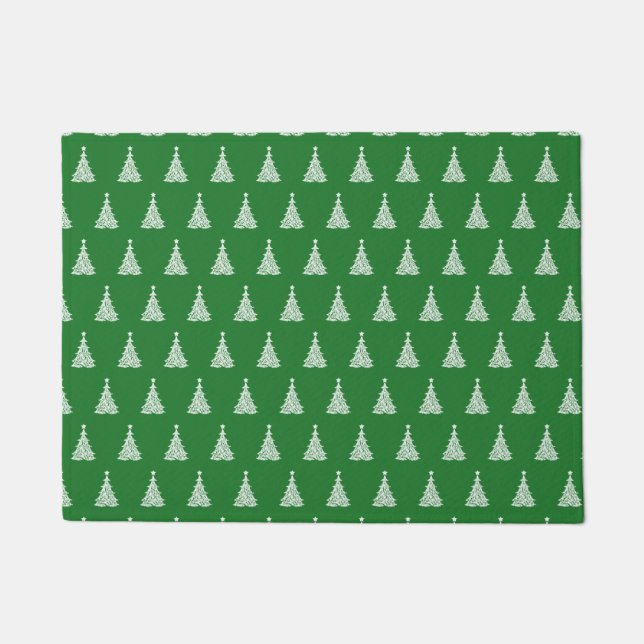Fancy Artistic Christmas Pattern Holiday Green Doormat (Front)