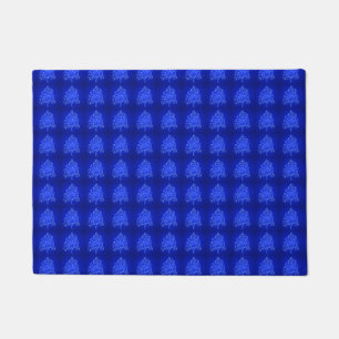 Fancy Artistic Christmas Tree Pattern Holiday Blue Doormat