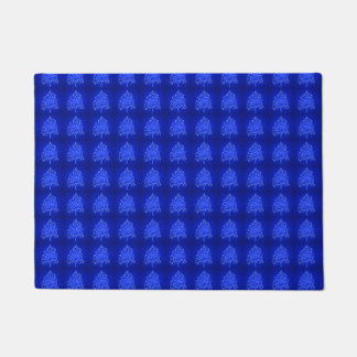 Fancy Artistic Christmas Tree Pattern Holiday Blue Doormat
