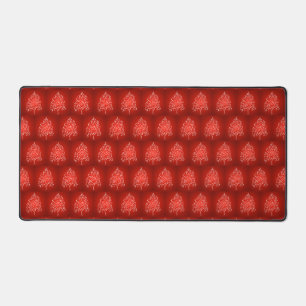 Fancy Artistic Christmas Tree Pattern Holiday Red Desk Mat