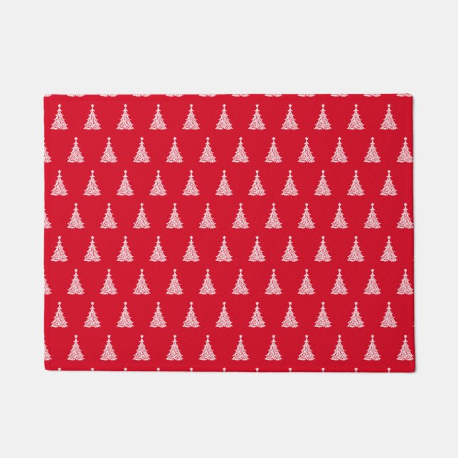 Fancy Artistic Holiday Pattern Christmas Red  Doormat (Front)
