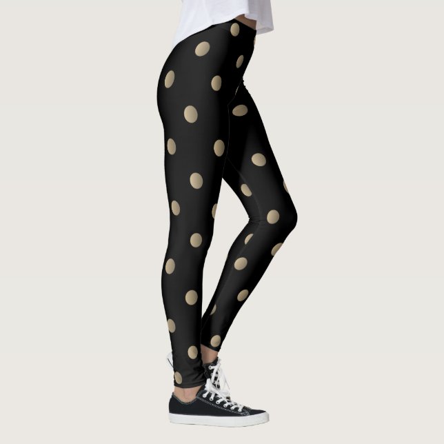 Fancy Beige and Black Retro Polka Dot Leggings (Right)