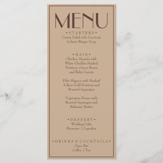 Fancy Beige Espresso Old Money Luxury Wedding Menu (Front)
