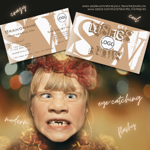 Fancy Beige White with Logo and Monogram Stylish Business Card