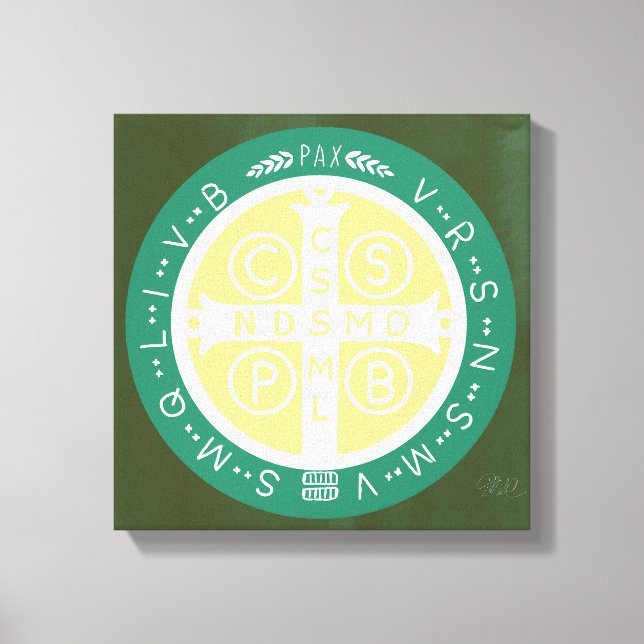 Fancy Benedictine Cross No. 1 Green Canvas Print (Front)