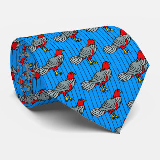 Fancy Birds on Pinstripe (Blue, Crimson, Grey) Tie