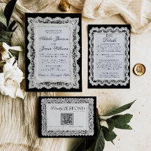 Fancy Blac And  White Lace Old Money Wedding 