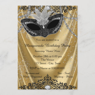 Fancy Black and Gold Masquerade Party Invitation