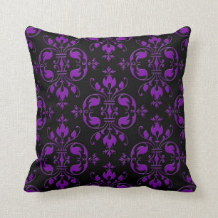 Fancy Black and Purple Damask Cushion