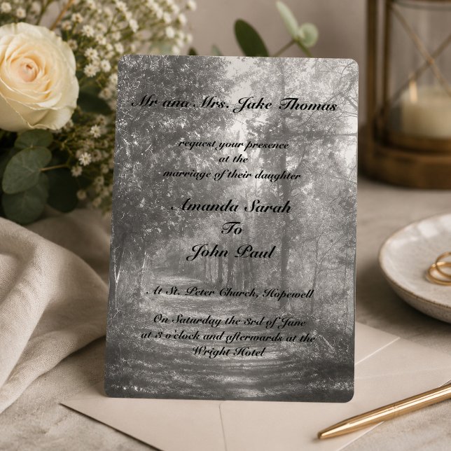 Fancy Black and White Nature Wedding Invitation (Creator Uploaded)