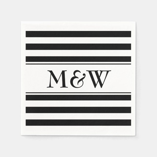 Fancy black and white striped napkins for wedding (Front)