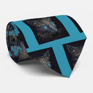 Fancy Black Cat Painting Neck Tie
