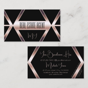 Fancy Black Geometric with Rose Gold and Monogram Business Card
