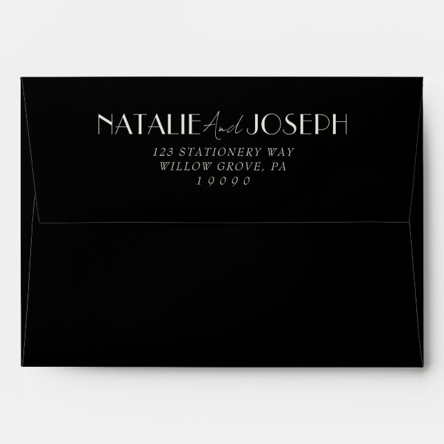 Fancy Black Ivory Old Money Retro Wedding Envelope (Back (Top Flap))