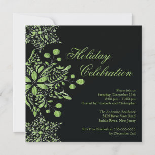 Fancy Black Jewel Snowflakes Holiday Party Invitation
