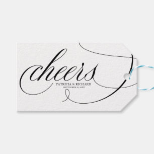 Fancy Black Script Cheers Wine Bottle Tags