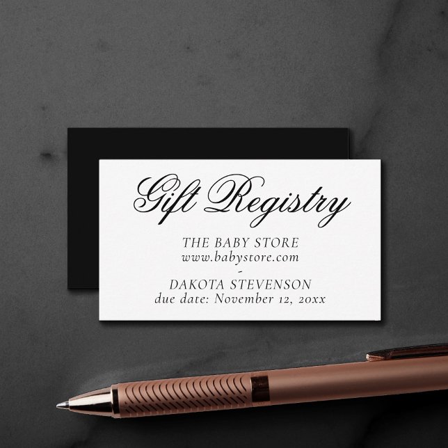 Fancy Black Script | Elegant Shower Registry Enclosure Card (Creator Uploaded)