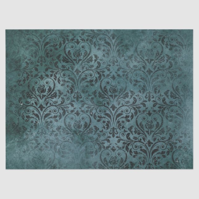 Fancy Black Scrollwork on Green Decoupage Tissue Paper (Front)