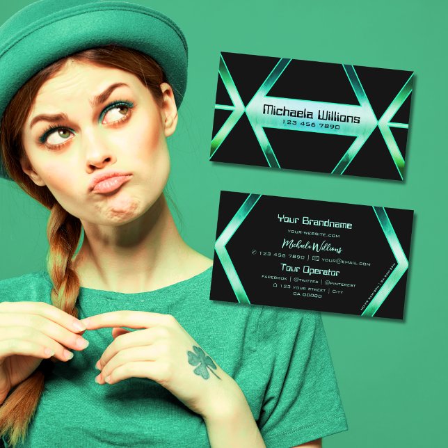 Fancy Black Shimmery Teal Patterned Eye Catching Business Card (Creator Uploaded)