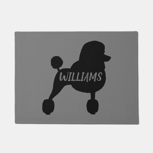 Fancy Black Standard Poodle Dog Silhouette Custom Doormat (Front)