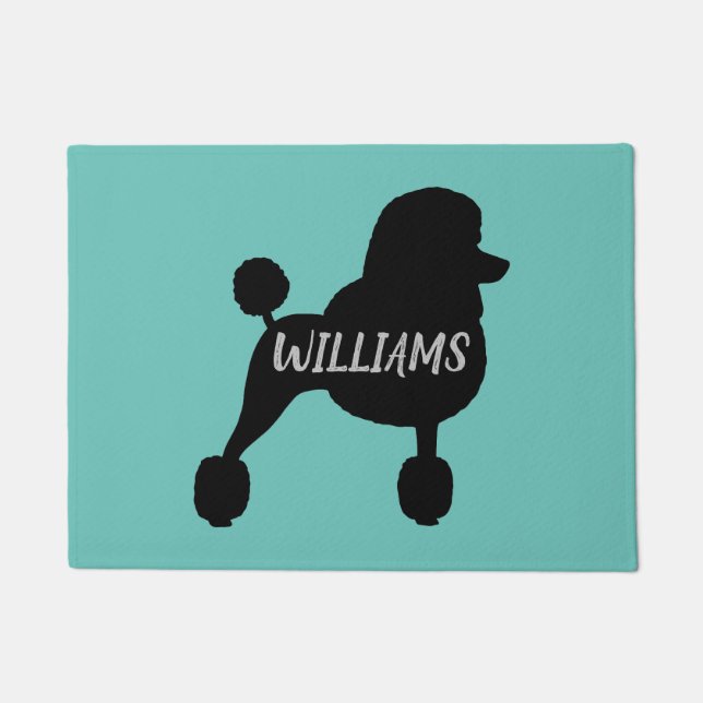 Fancy Black Standard Poodle Dog Silhouette Teal Doormat (Front)