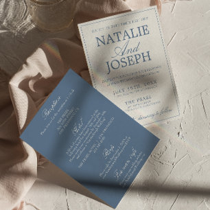 Fancy Blue And White Old Money All In One Wedding Invitation