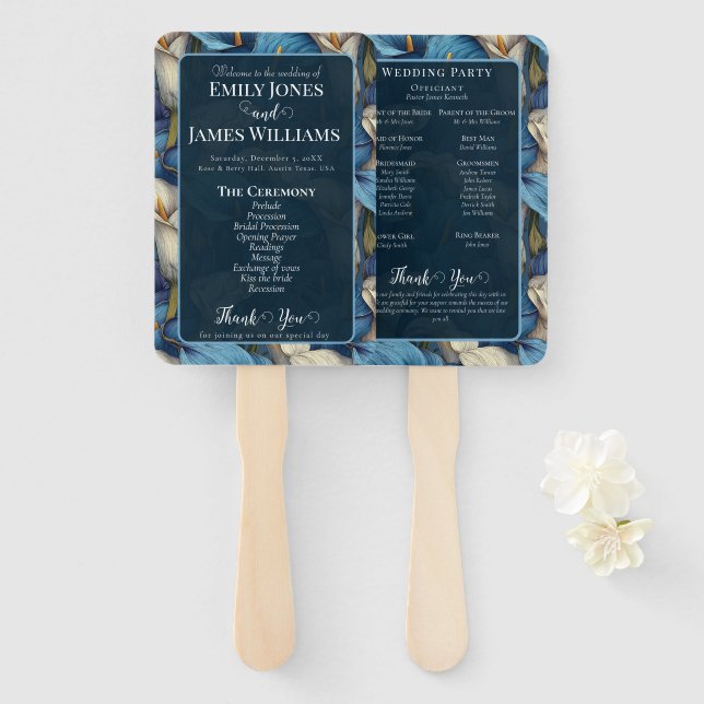 Fancy Blue Calla Lilies Charm Destination Wedding Hand Fan (Front and Back)