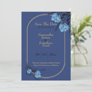 Fancy Blue Flower Wedding Save The Date Invitation