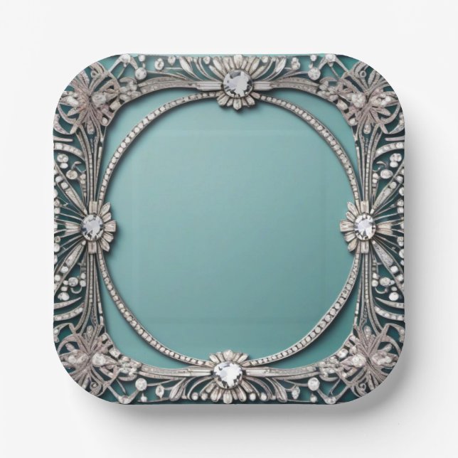 Fancy Blue Jewelled Paper Plate (Front)