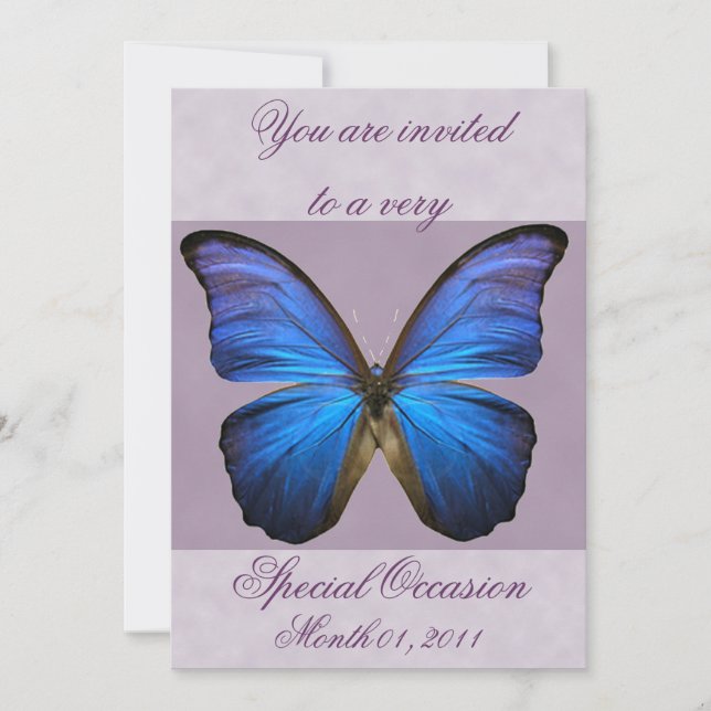 Fancy Blue Morpho Butterfly Invitations (Front)