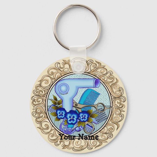 Fancy Blue Pansy Beautician  Key Ring (Front)