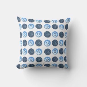 Fancy Blue Sewing Buttons on White Pattern Cushion