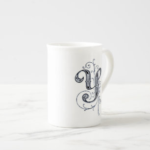 Fancy Blue Vintage Monogram 'Y' Bone China Mug