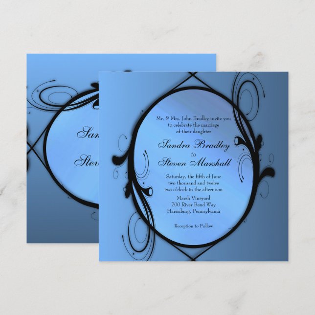 Fancy Blue Wedding Invitation (Front/Back)