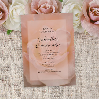 Fancy Blush Pink Rose Quinceanera Party Invitation