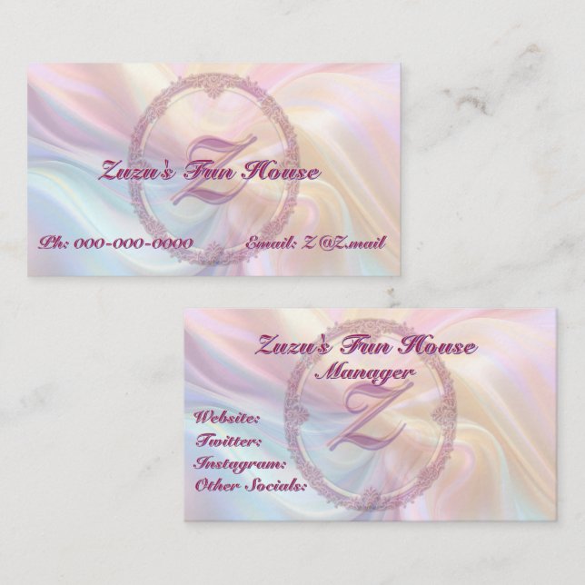Fancy Border Colourful Pastel Silk Personalise Business Card (Front/Back)