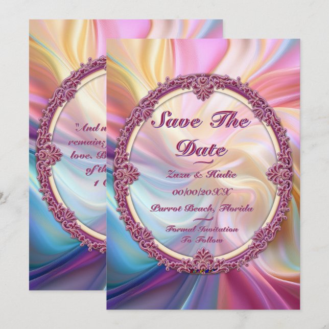 Fancy Border Colourful Pastel Silk Personalise Invitation (Front/Back)
