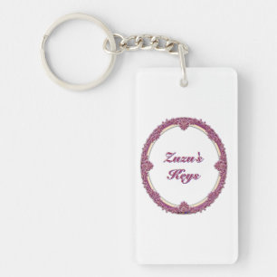 Fancy Border Purple/Pink And Cream Personalise Key Ring