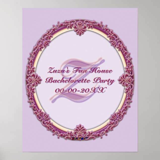Fancy Border Purple/Pink And Cream Personalise Poster (Front)