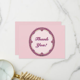Fancy Border Purple/Pink And Cream Personalise Thank You Card