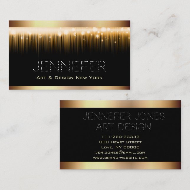 Fancy Bright Golden Light Modern Stylish Artsy Business Card (Front/Back)