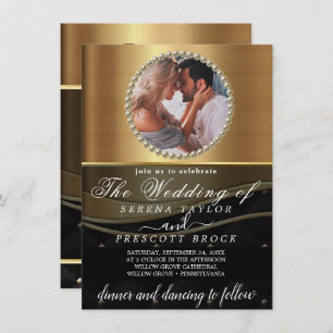 Fancy Brushed Gold Photo Wedding Invitation