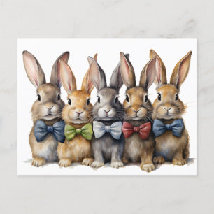 Fancy Bunny Bow Tie Watercolor Announcement Postcard