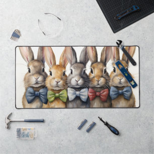 Fancy Bunny Bow Tie Watercolor Desk Mat