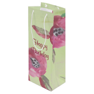 Fancy Burgundy Floral Watercolor Wine Gift-Bag Gift Bag