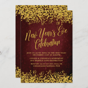 Fancy Burgundy & Gold New Year's Eve Party Invitation