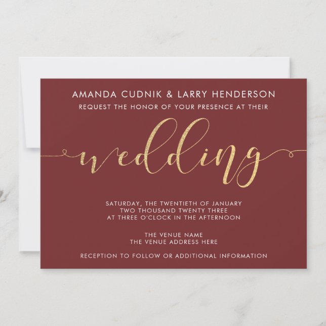 Fancy Burgundy & Gold Wedding Invitation (Front)