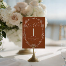 Fancy Burnt Orange Boho Wedding Table Number