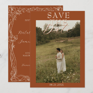 Fancy Burnt Orange Romantic Boho Photo Wedding Save The Date