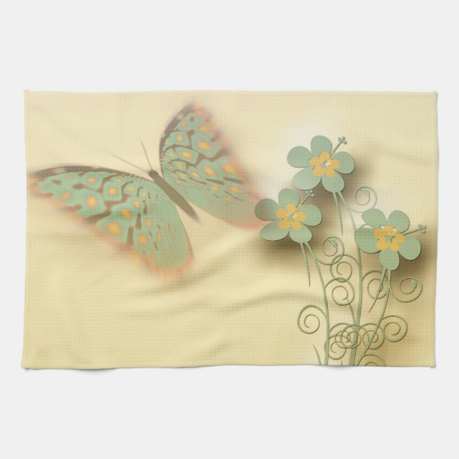 Fancy Butterfly & Flowers Tea Towel (Horizontal)